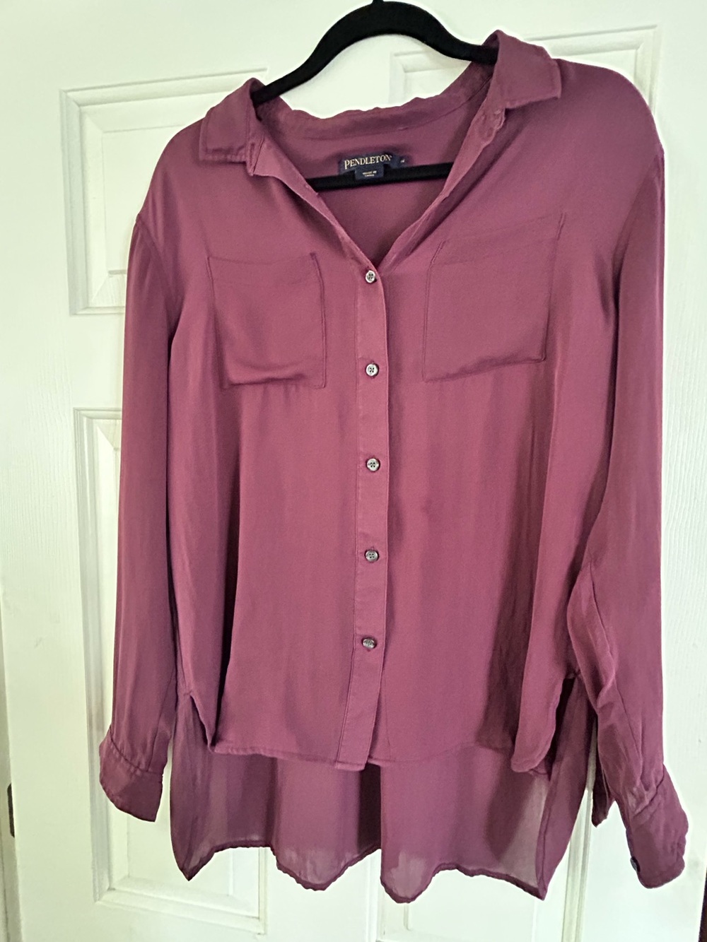 Pendleton 100%silk Mauve Long-Sleeve Button-Front Blouse